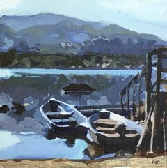 BOATS AT SILVER LAKE - 6" x 6" - acrylic
